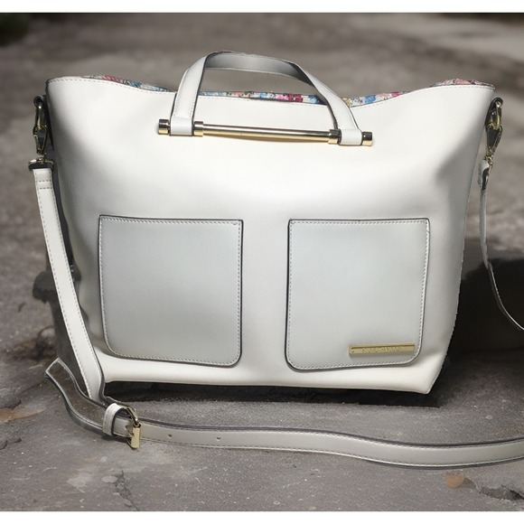 Steve Madden Handbags - Steve Madden Cream Satchel Handbag Convertible Crossbody with Floral interior